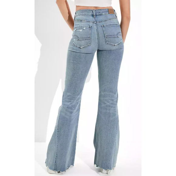 American Eagle Festival Flare Jean 16 Next Level Stretch Denim Distress Fray NEW - Picture 2 of 12
